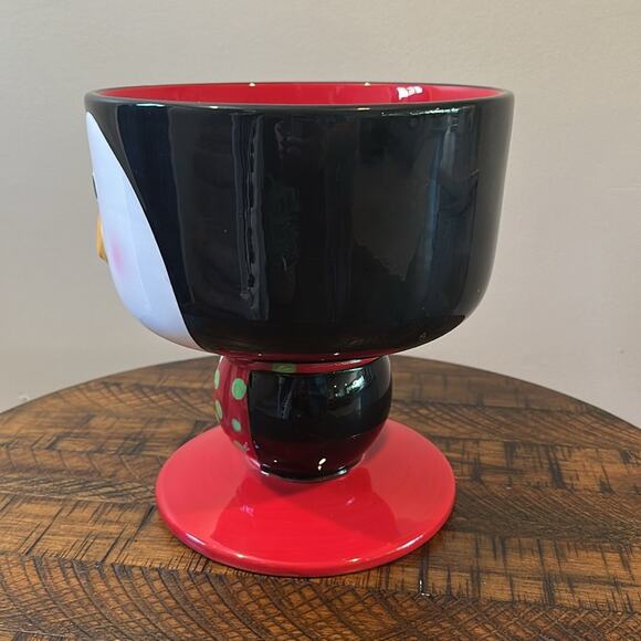Hand Painted Holiday Penguin Ceramic Trifle Bowl - Picture 5 of 7